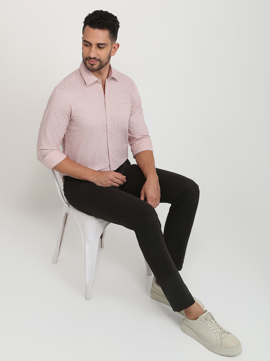 Parx Men Orange Printed Slim Fit Cotton Casual Shirt