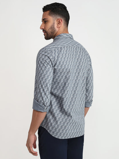 Parx Men Grey Printed Slim Fit Cotton Casual Shirt