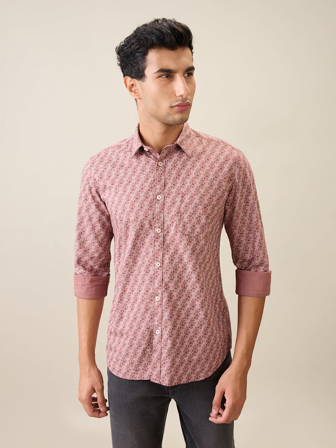 Parx Men Red Printed Slim Fit Cotton Casual Shirt