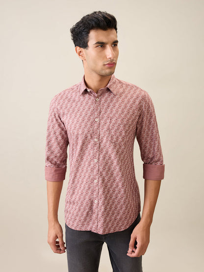 Parx Men Red Printed Slim Fit Cotton Casual Shirt