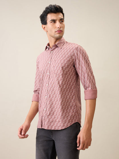Parx Men Red Printed Slim Fit Cotton Casual Shirt