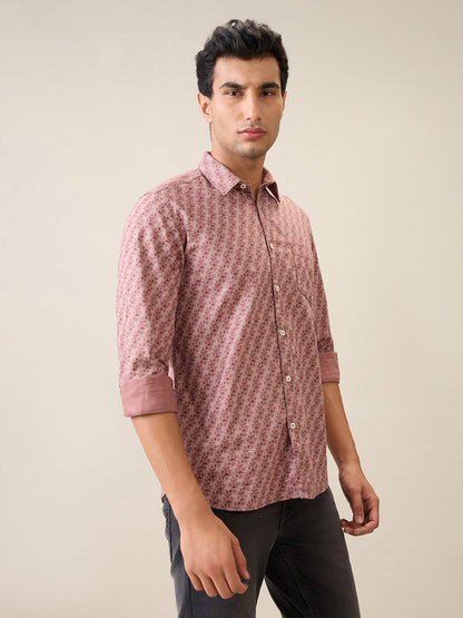 Parx Men Red Printed Slim Fit Cotton Casual Shirt