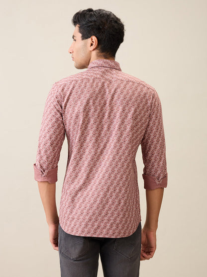Parx Men Red Printed Slim Fit Cotton Casual Shirt