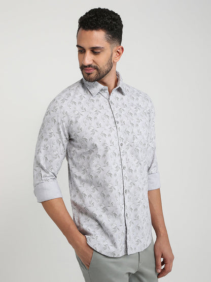 Parx Men Grey Printed Slim Fit Cotton Casual Shirt