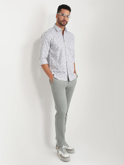 Parx Men Grey Printed Slim Fit Cotton Casual Shirt