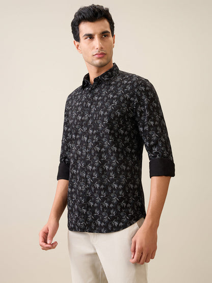 Parx Men Black Printed Slim Fit Cotton Casual Shirt