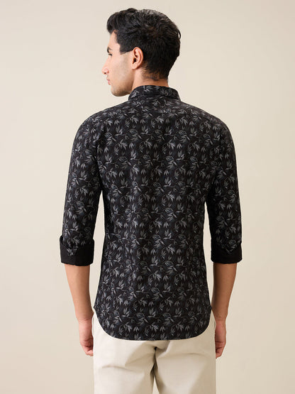 Parx Men Black Printed Slim Fit Cotton Casual Shirt