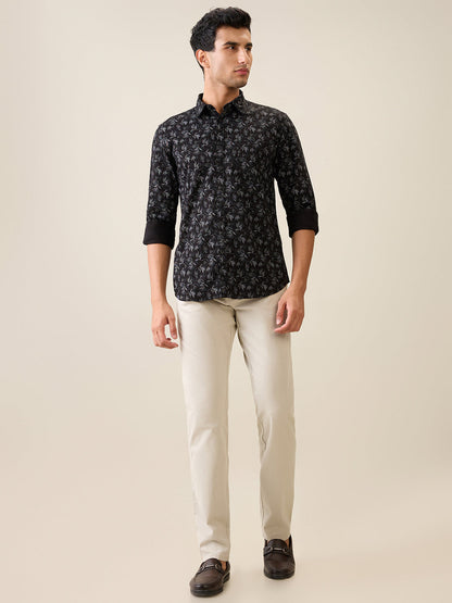 Parx Men Black Printed Slim Fit Cotton Casual Shirt