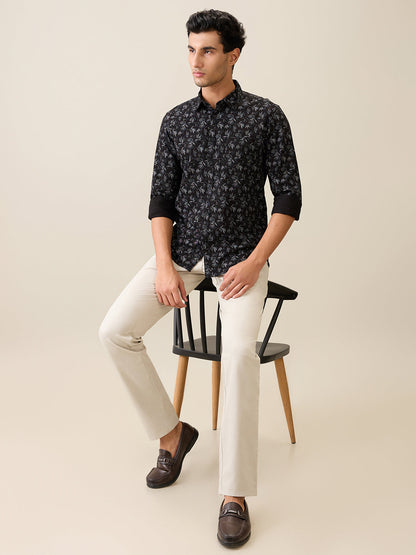 Parx Men Black Printed Slim Fit Cotton Casual Shirt