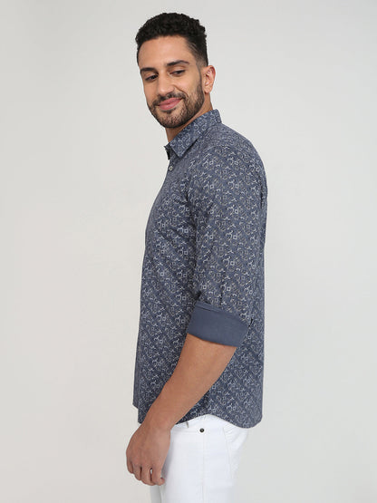 Parx Men Grey Printed Slim Fit Cotton Casual Shirt