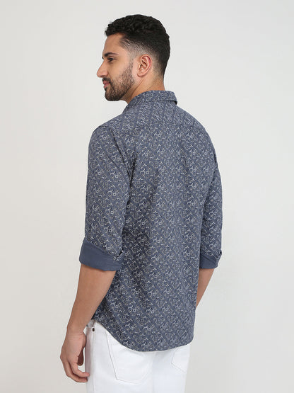 Parx Men Grey Printed Slim Fit Cotton Casual Shirt