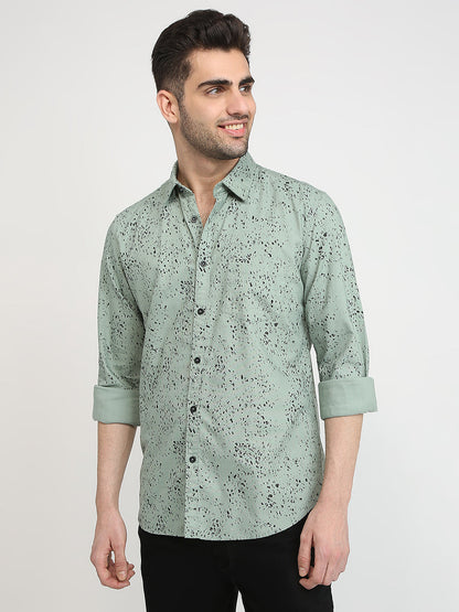 Parx Men Green Printed Slim Fit Cotton Casual Shirt