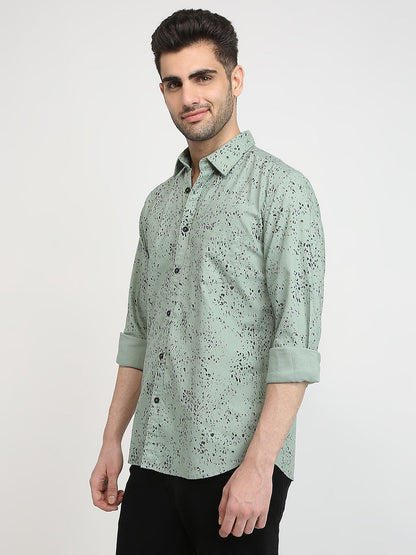 Parx Men Green Printed Slim Fit Cotton Casual Shirt