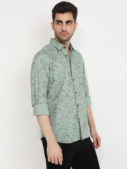 Parx Men Green Printed Slim Fit Cotton Casual Shirt
