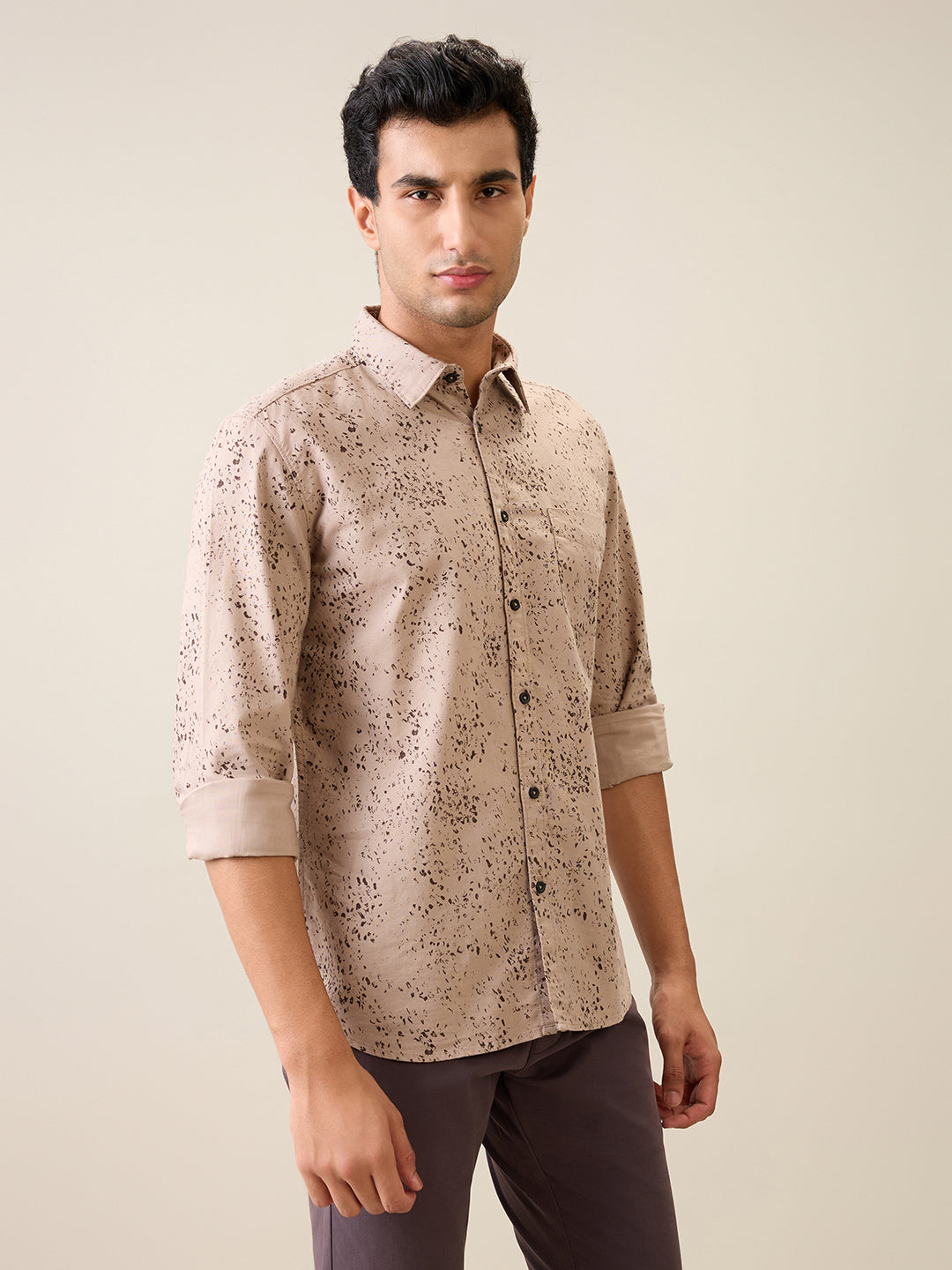 Parx Men Brown Printed Slim Fit Cotton Casual Shirt