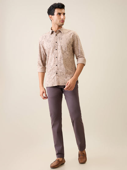 Parx Men Brown Printed Slim Fit Cotton Casual Shirt