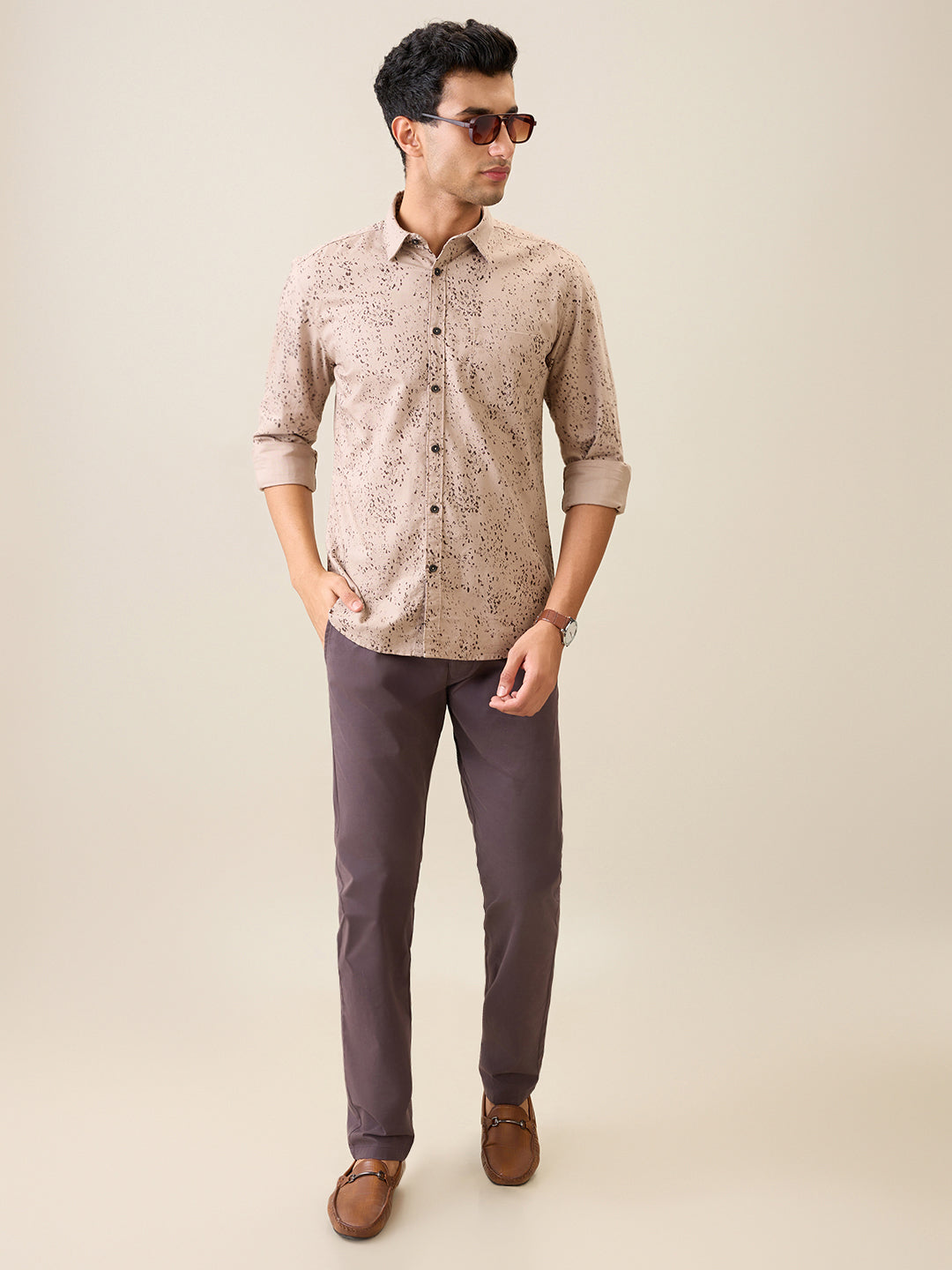 Parx Men Brown Printed Slim Fit Cotton Casual Shirt