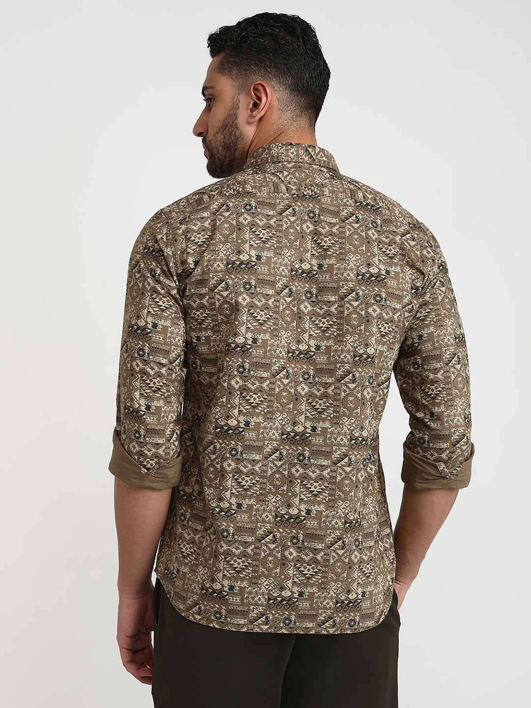 Parx Men Green Printed Slim Fit Cotton Casual Shirt