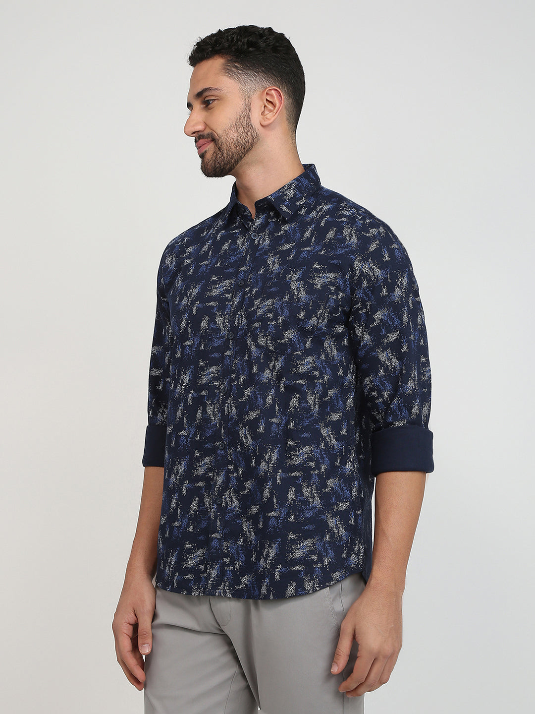 Parx Men Blue Printed Slim Fit Cotton Casual Shirt