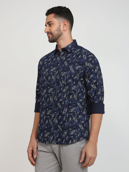 Parx Men Blue Printed Slim Fit Cotton Casual Shirt