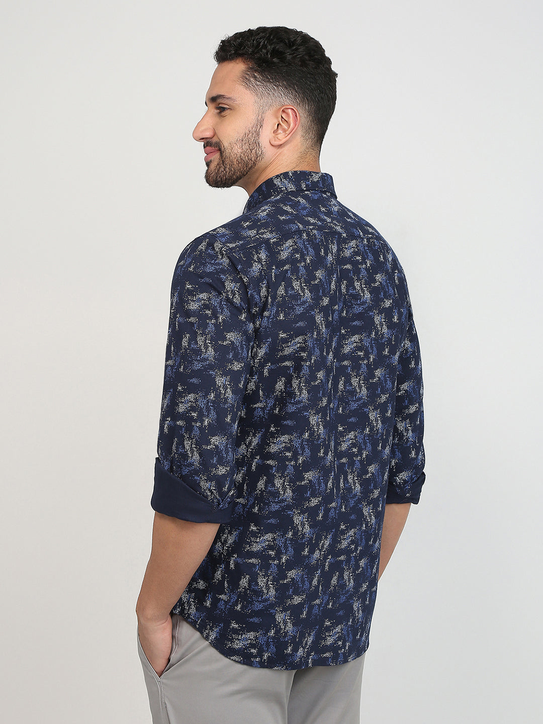 Parx Men Blue Printed Slim Fit Cotton Casual Shirt