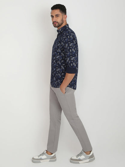 Parx Men Blue Printed Slim Fit Cotton Casual Shirt