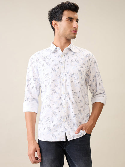 Parx Men White Printed Slim Fit Cotton Casual Shirt