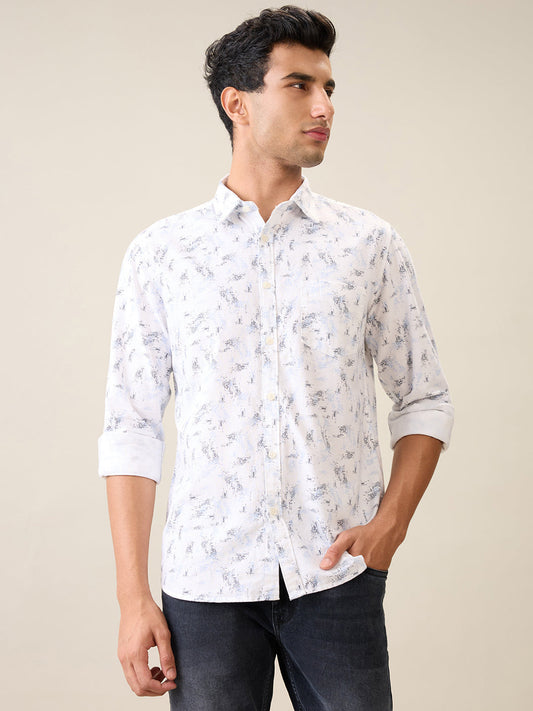 Parx Men White Printed Slim Fit Cotton Casual Shirt
