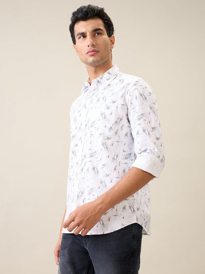Parx Men White Printed Slim Fit Cotton Casual Shirt