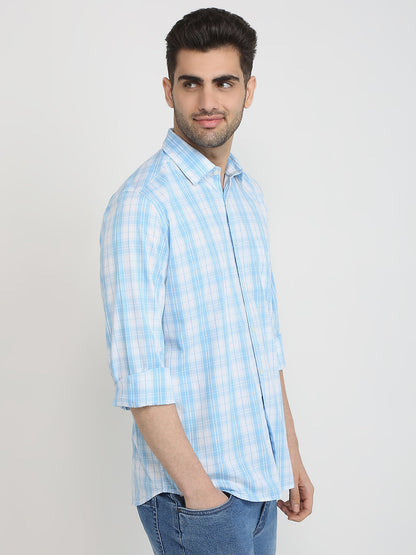 Parx Men Blue Checks Slim Fit Cotton Casual Shirt