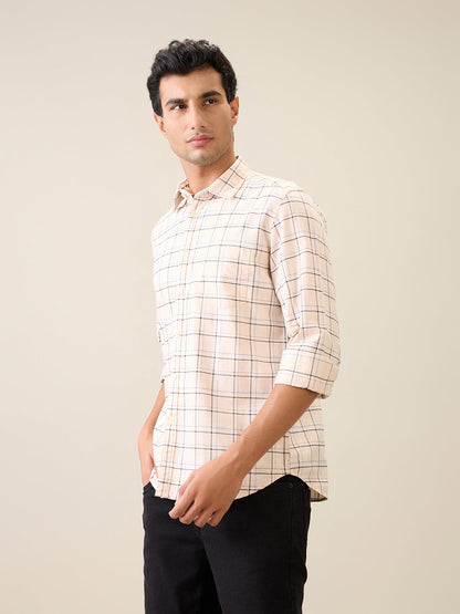 Parx Men Brown Checks Slim Fit Cotton Casual Shirt