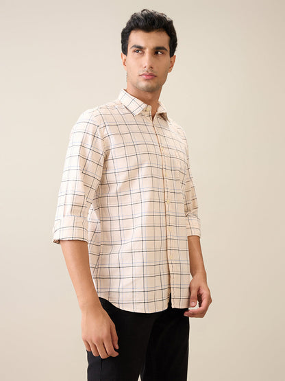 Parx Men Brown Checks Slim Fit Cotton Casual Shirt