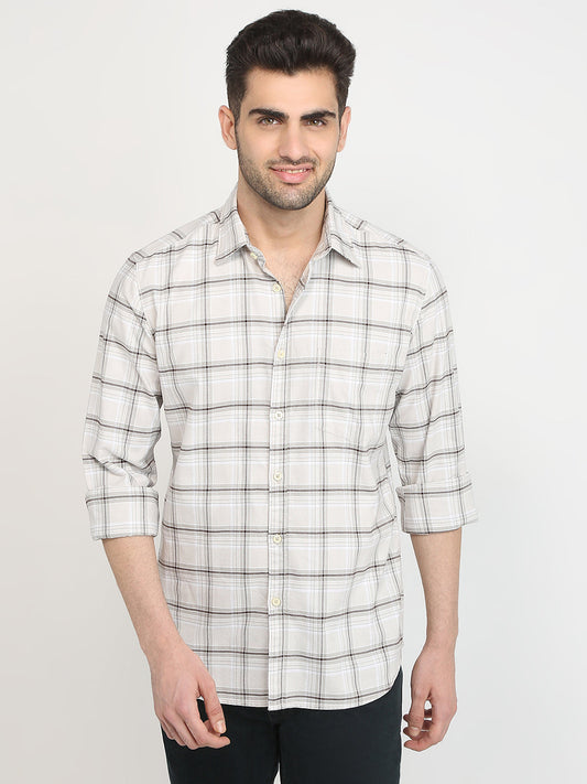 Parx Men Brown Checks Slim Fit Cotton Casual Shirt