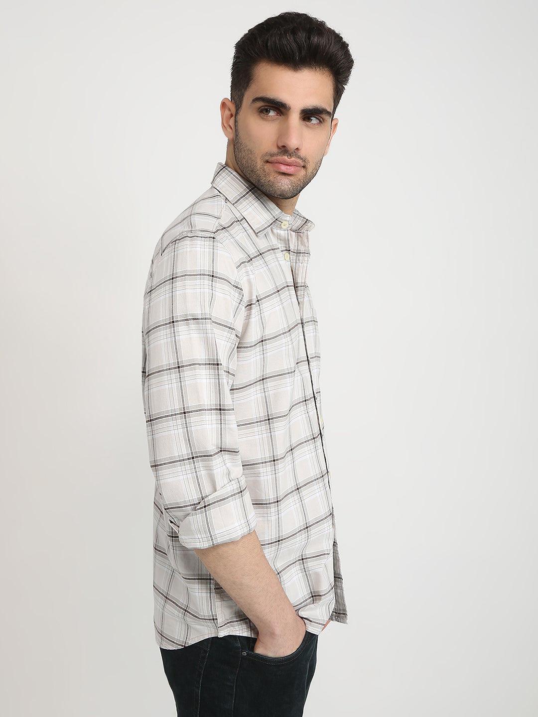 Parx Men Brown Checks Slim Fit Cotton Casual Shirt