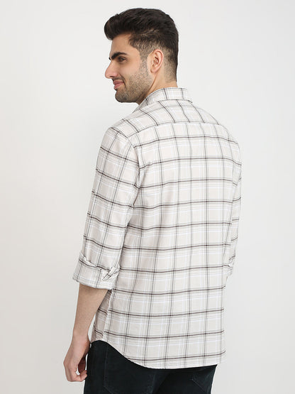 Parx Men Brown Checks Slim Fit Cotton Casual Shirt