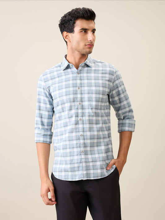 Parx Men Grey Checks Slim Fit Cotton Blend Casual Shirt