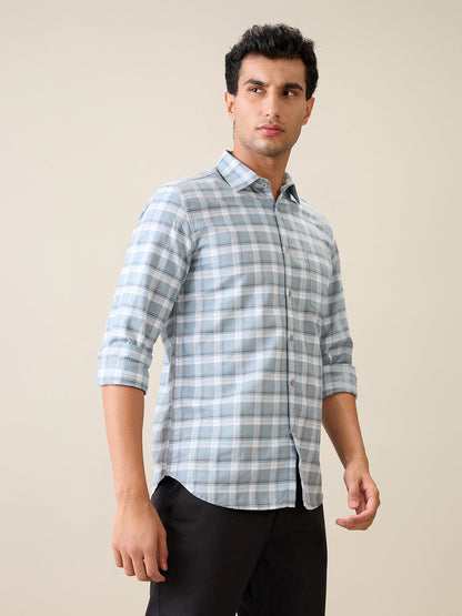 Parx Men Grey Checks Slim Fit Cotton Blend Casual Shirt