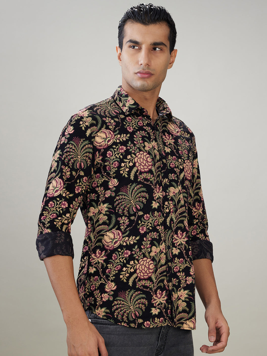 Parx Men Black Printed Slim Fit Cotton Full Sleeve Casual Shirt