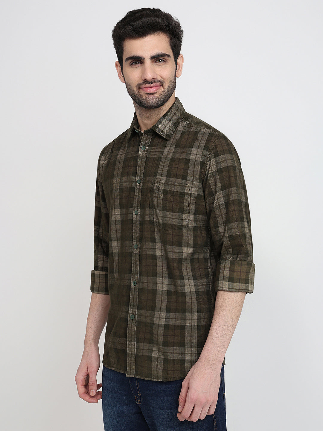 Parx Men Green Checks Slim Fit Cotton Full Sleeve Casual Shirt