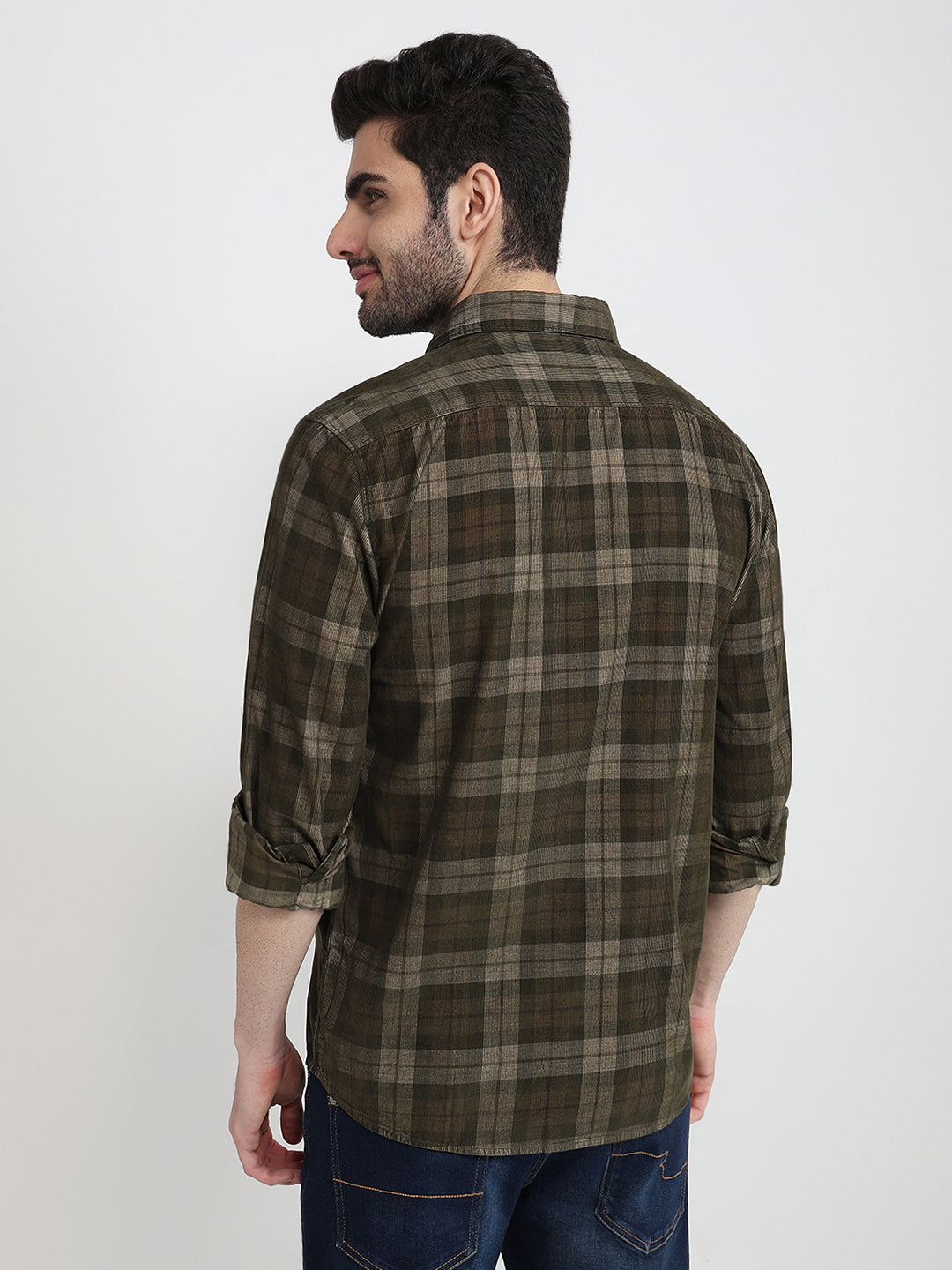 Parx Men Green Checks Slim Fit Cotton Full Sleeve Casual Shirt