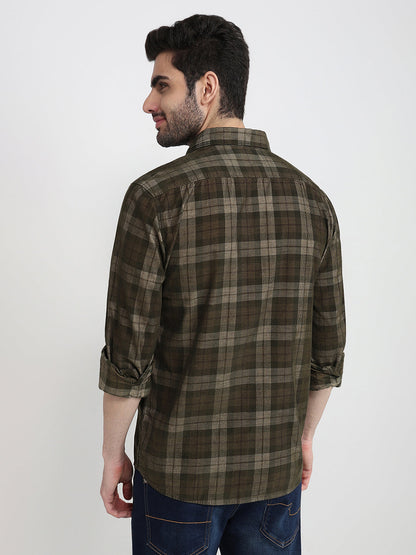 Parx Men Green Checks Slim Fit Cotton Full Sleeve Casual Shirt