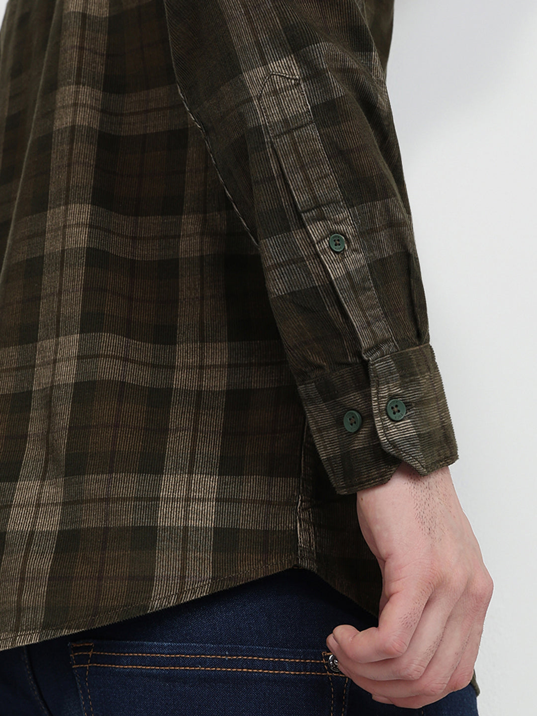 Parx Men Green Checks Slim Fit Cotton Full Sleeve Casual Shirt