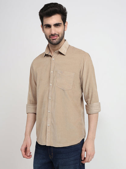 Parx Men Khaki Solid Slim Fit Cotton Full Sleeve Casual Shirt