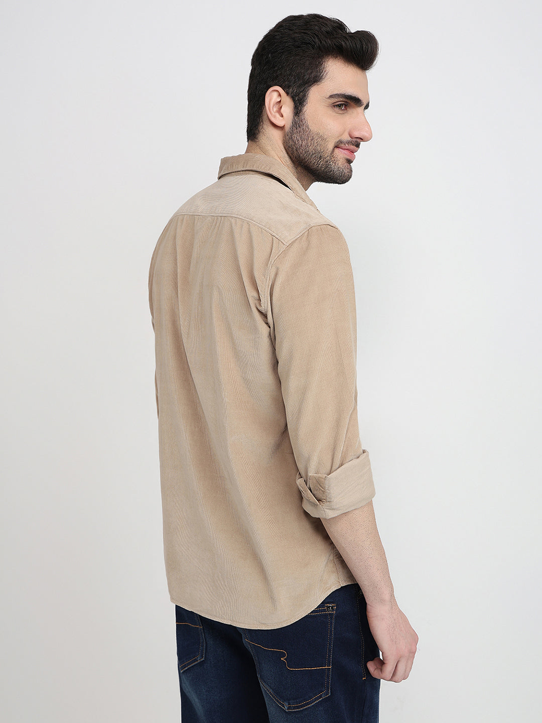 Parx Men Khaki Solid Slim Fit Cotton Full Sleeve Casual Shirt