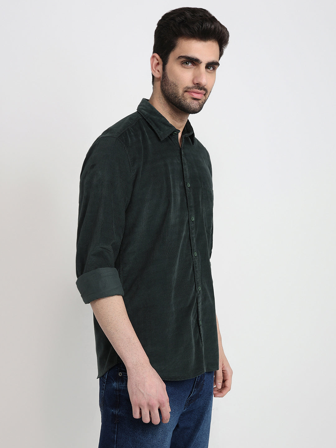 Parx Men Green Solid Slim Fit Cotton Full Sleeve Casual Shirt