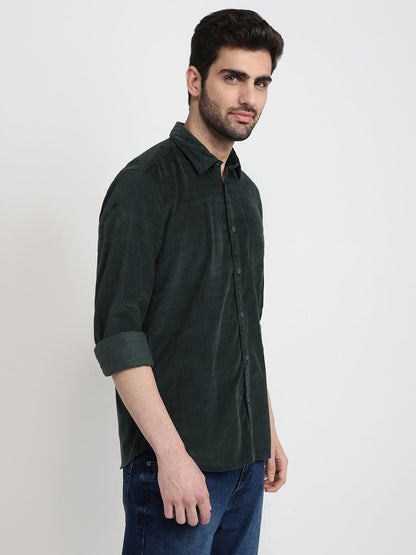 Parx Men Green Solid Slim Fit Cotton Full Sleeve Casual Shirt