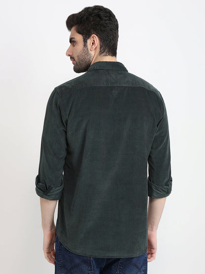 Parx Men Green Solid Slim Fit Cotton Full Sleeve Casual Shirt