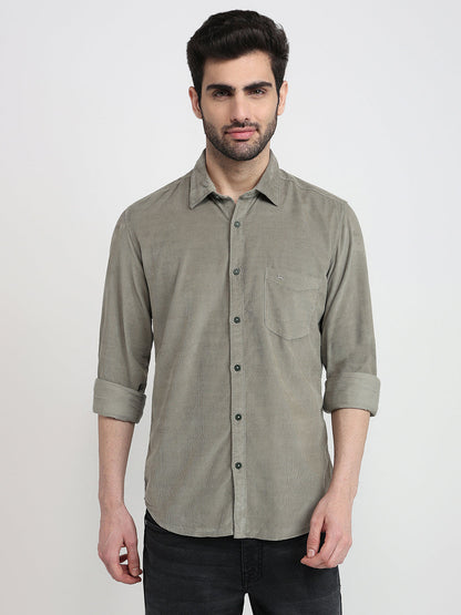 Parx Men Green Solid Slim Fit Cotton Full Sleeve Casual Shirt