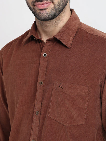 Parx Men Brown Solid Slim Fit Cotton Full Sleeve Casual Shirt