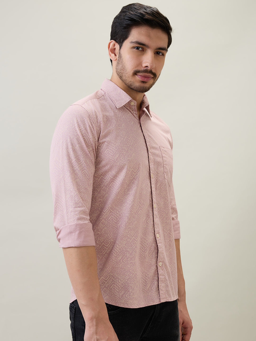 Parx Men Red Printed Slim Fit Cotton Full Sleeve Casual Shirt